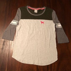 Victories Secret PINK Green and Grey Raglan Tee